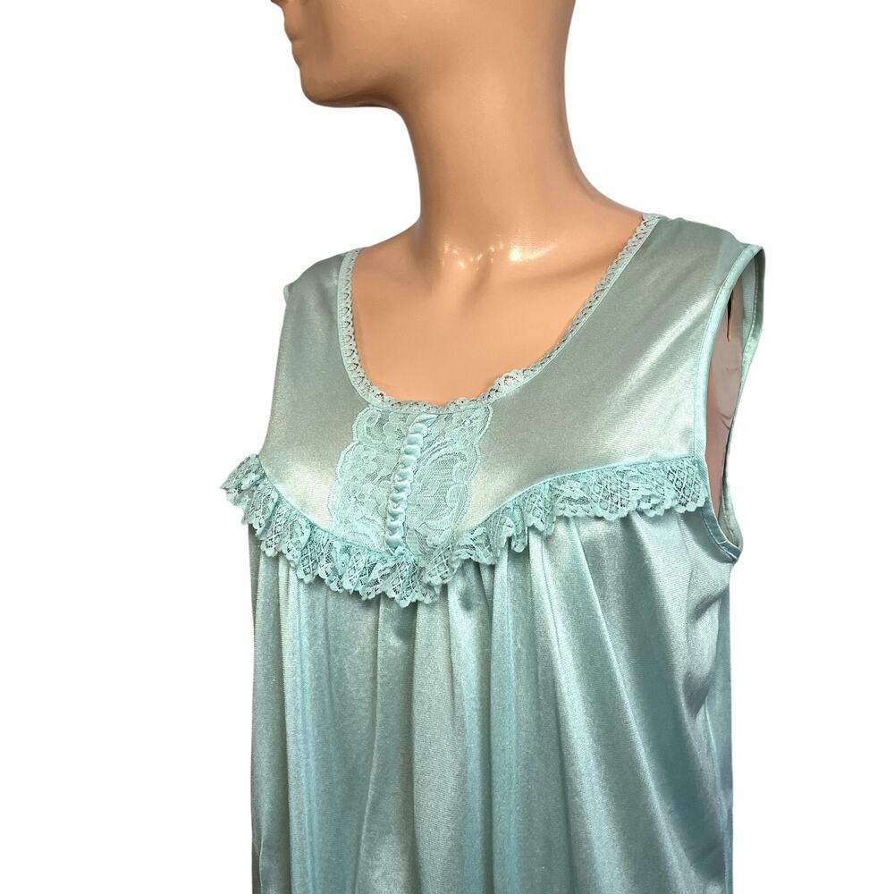 VTG 60s Handmade Blue Nylon Lace Trim Pleated Nightgown M Coquette Cottagecore - Picture 4 of 17